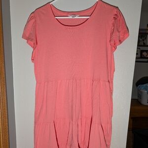 Time and Tru Coral Pink Tiered Short Sleeve Top